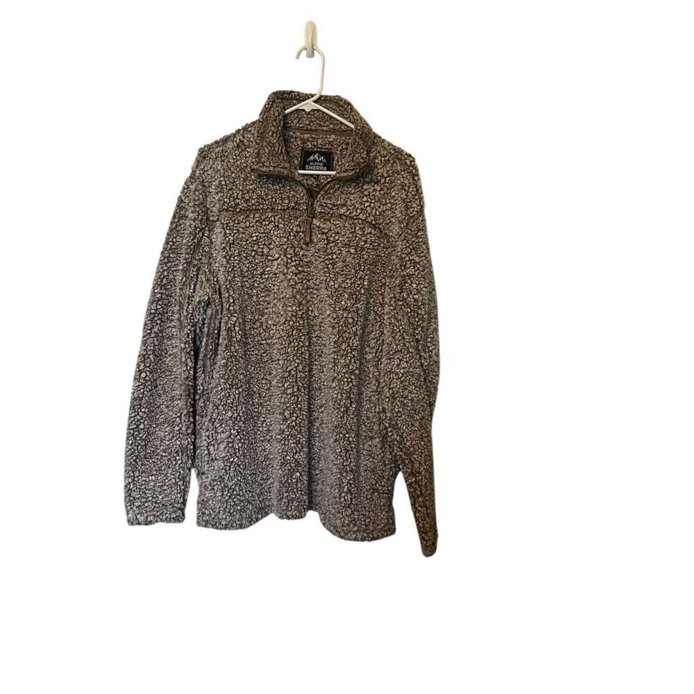 Apline Sherpa Women Brown White Quarter Zip Soft Fleece Pullover Sweater Size XL